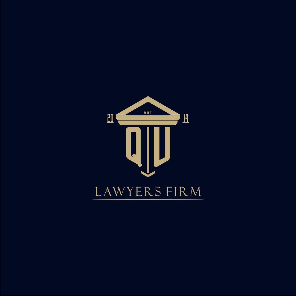 QU initial monogram lawfirm logo with pillar design vector