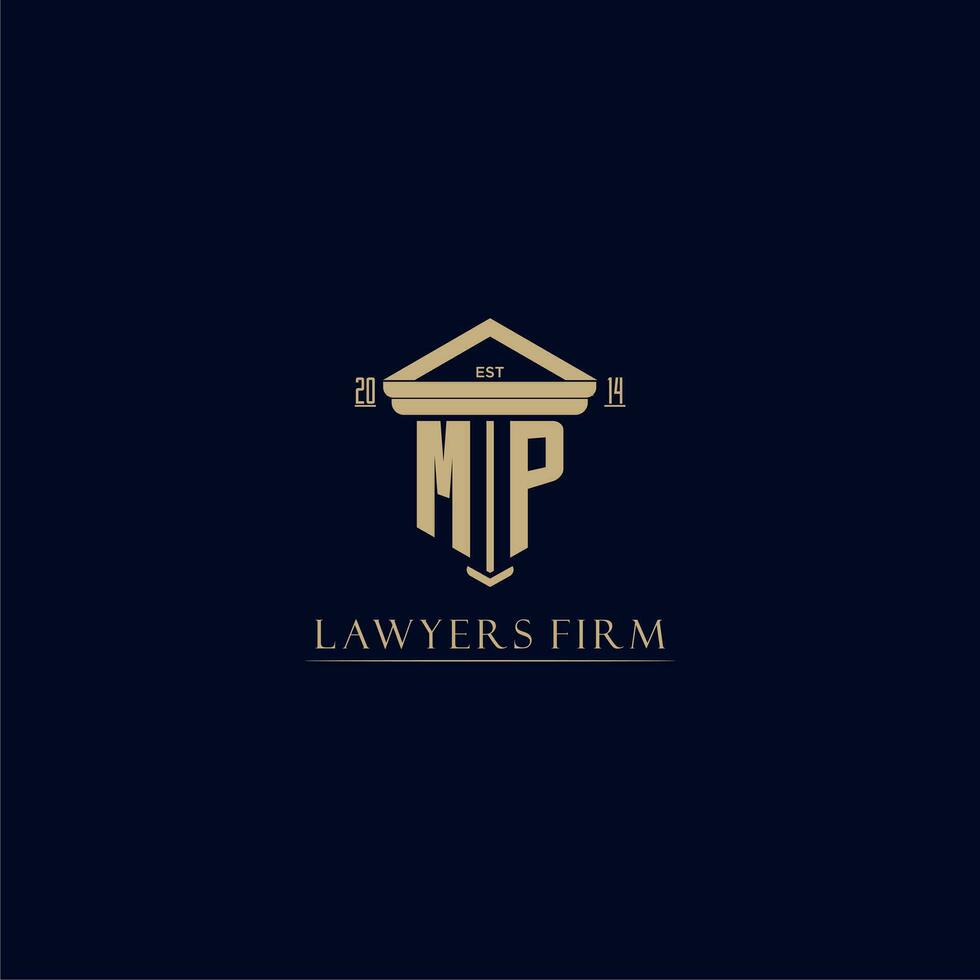 MP initial monogram lawfirm logo with pillar design vector