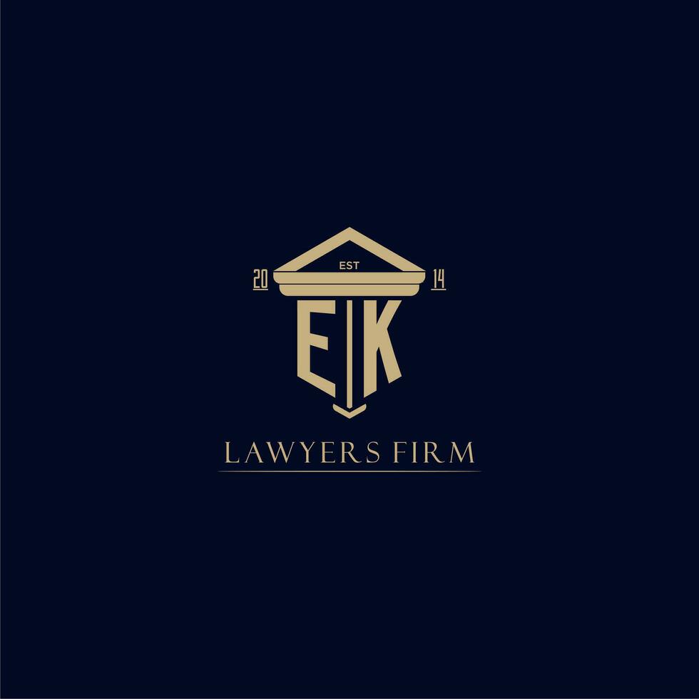 EK initial monogram lawfirm logo with pillar design vector