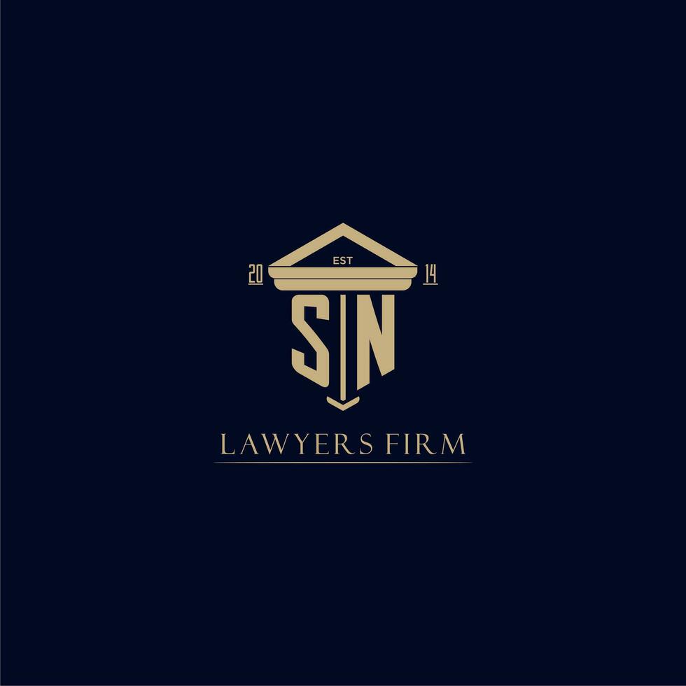 SN initial monogram lawfirm logo with pillar design vector