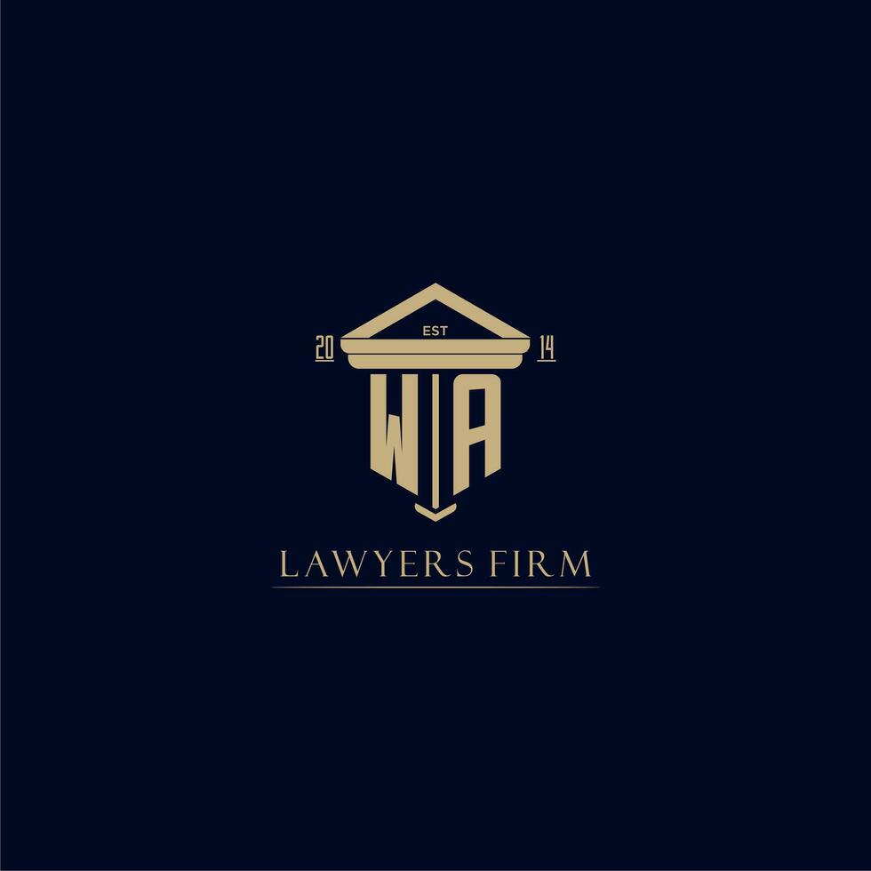 WA initial monogram lawfirm logo with pillar design vector