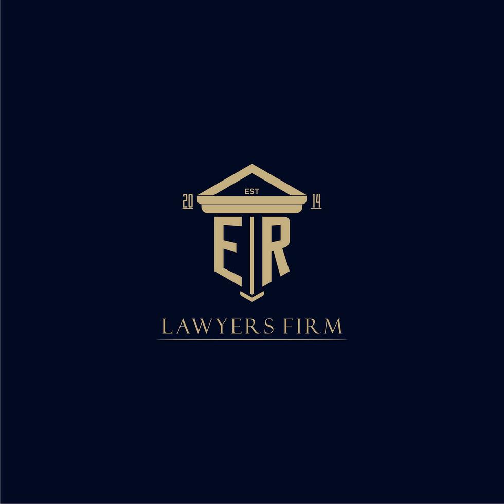 ER initial monogram lawfirm logo with pillar design vector