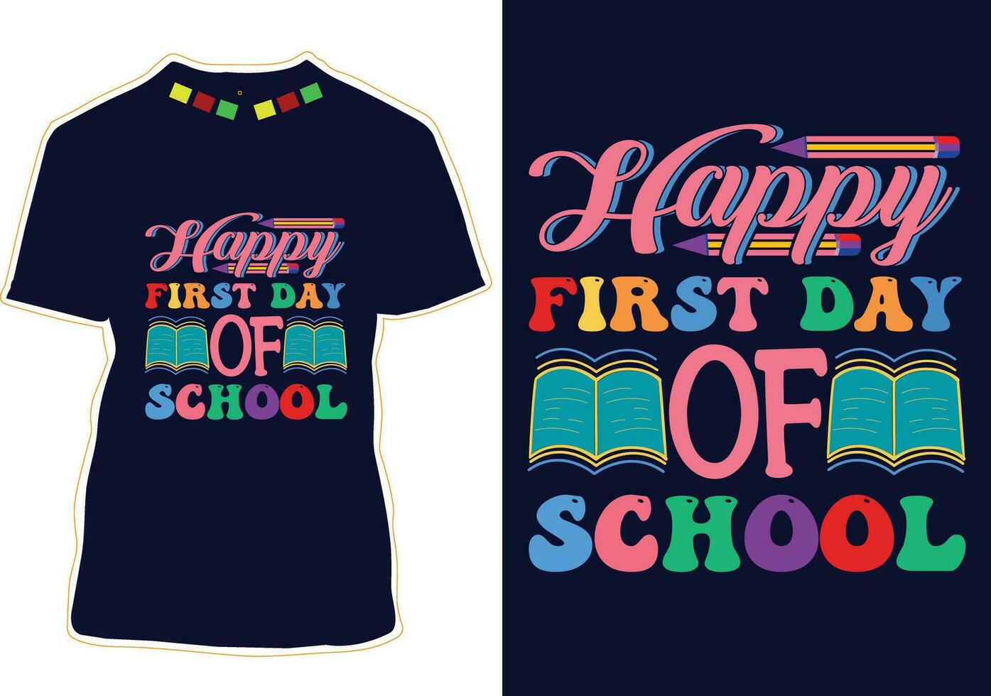 feliz primer día de escuela diseño de camiseta vector