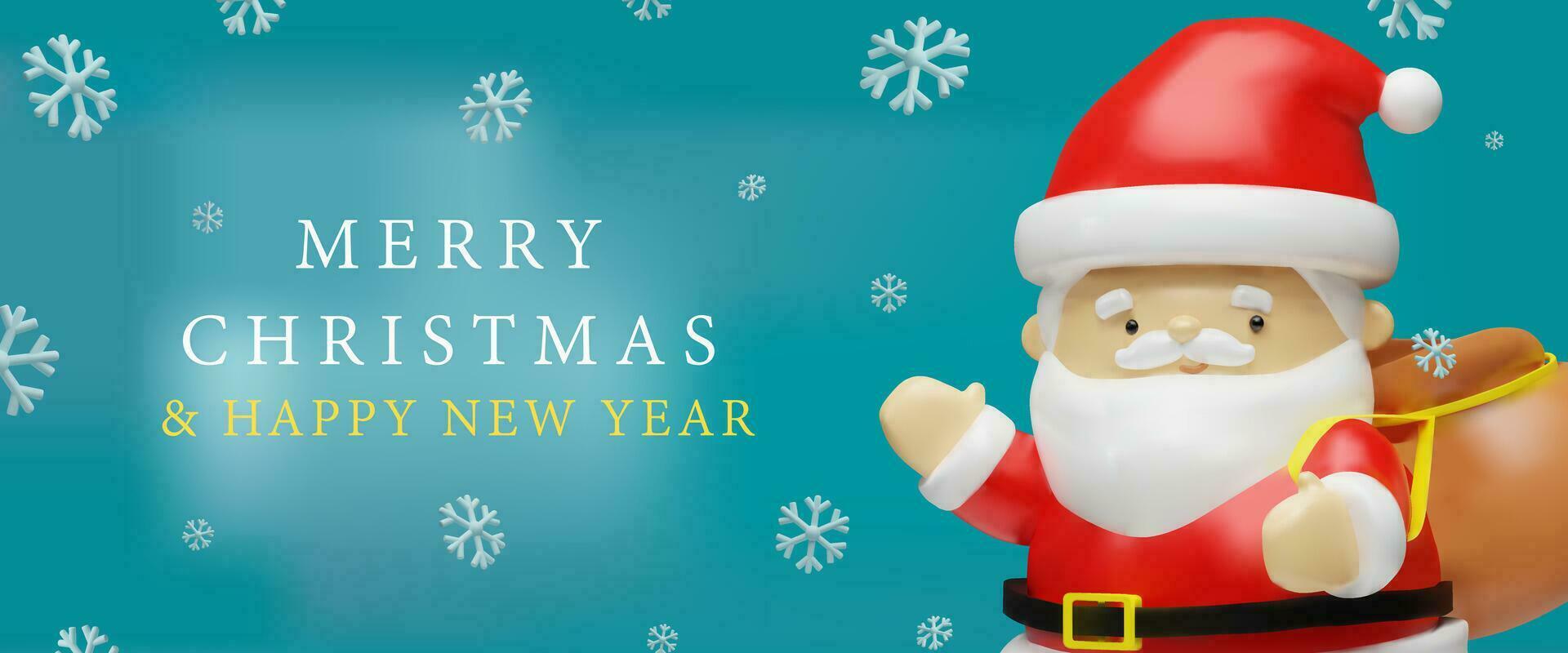 Xmas realistic banner. 3D render clay Santa Claus. Merry Christmas and Happy New Year poster for