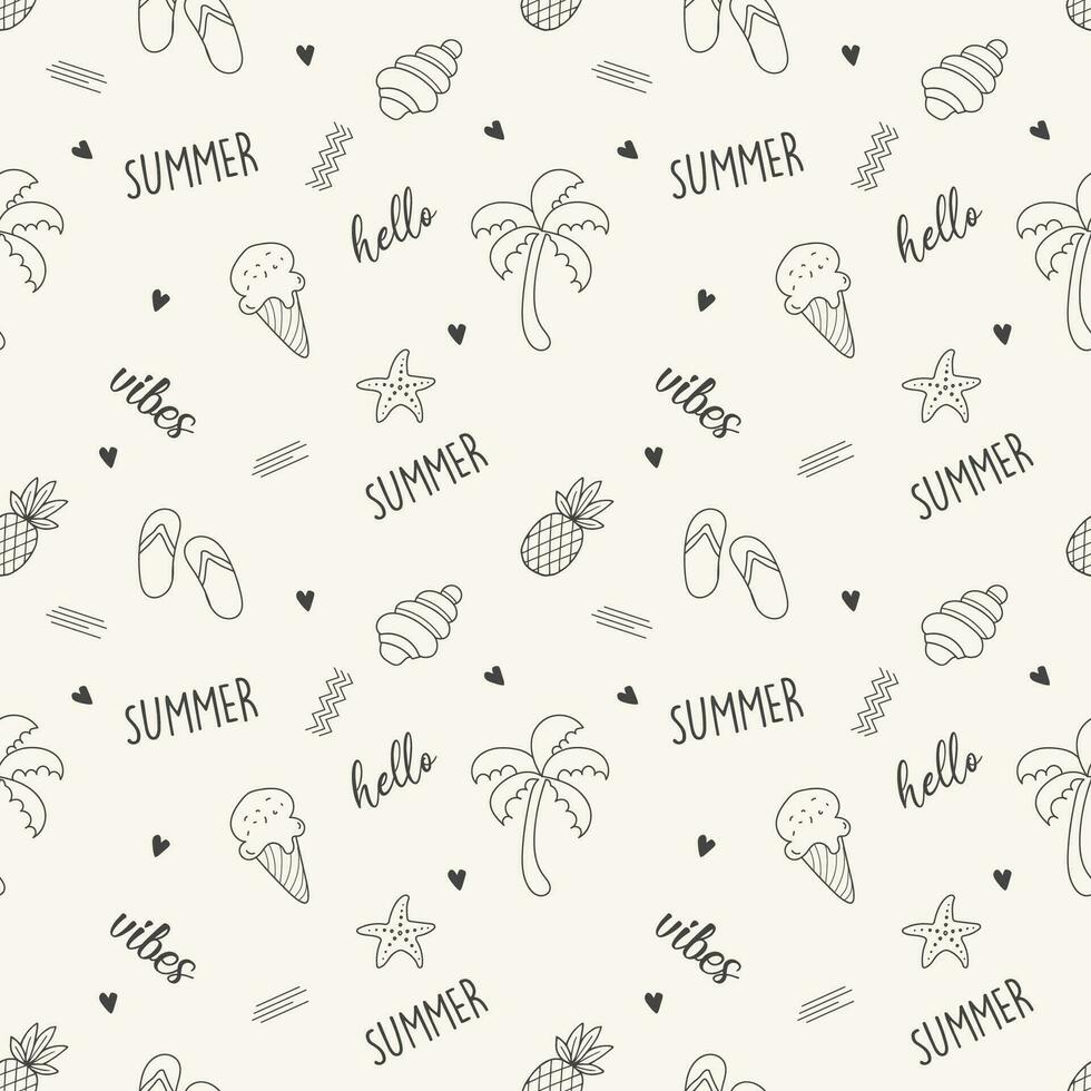 Summer pattern background with ice cream pineapple snail and text vector