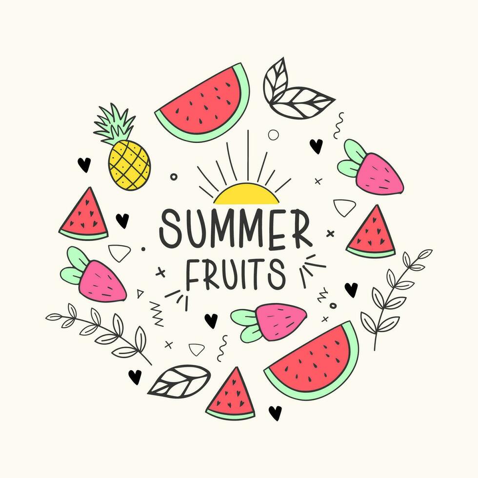 Fruits vector illustration with watermelon banana lemon and orange