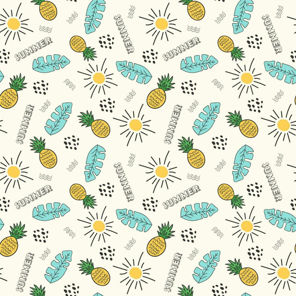 Hand drawn summer theme pattern background with text and summer element vector