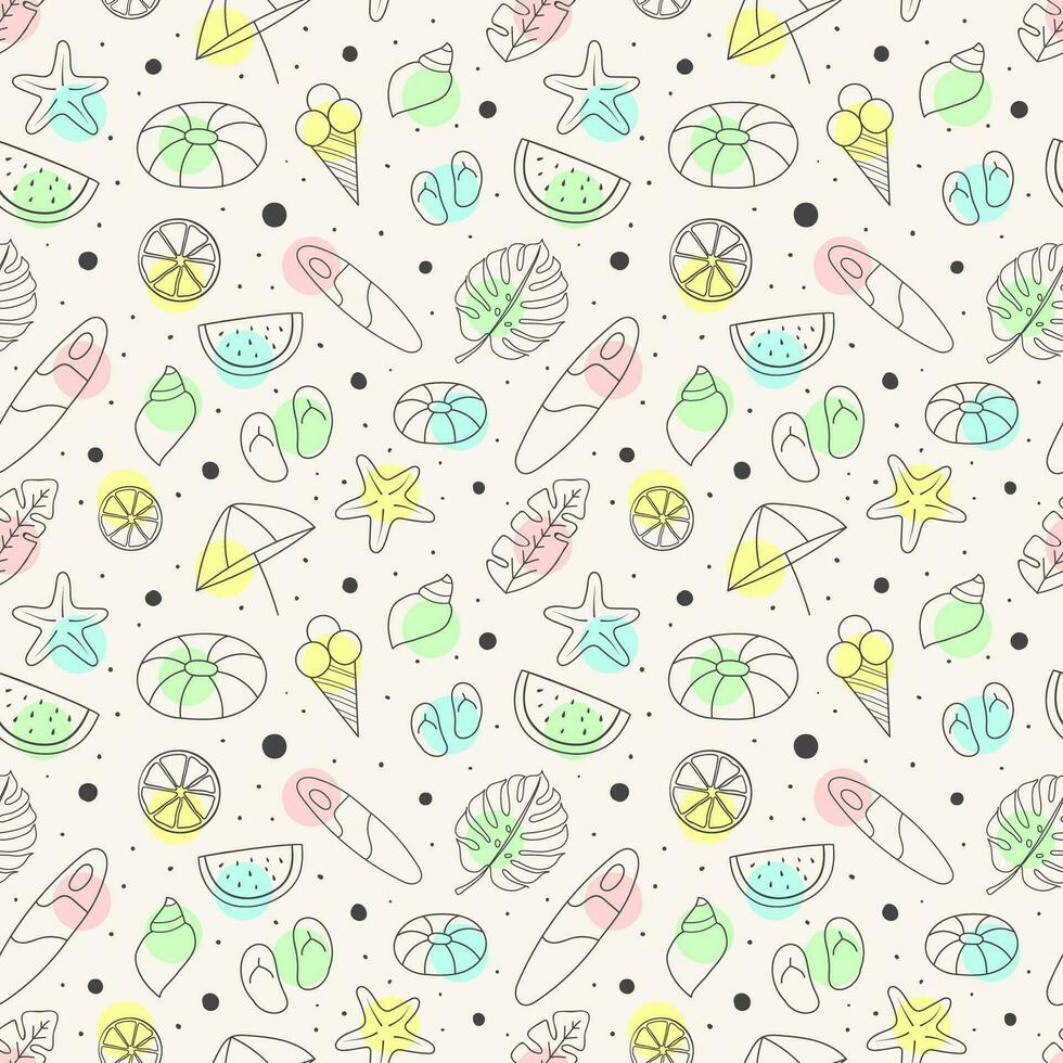 Summer hand drawn seamless pattern with colorful summer elements vector