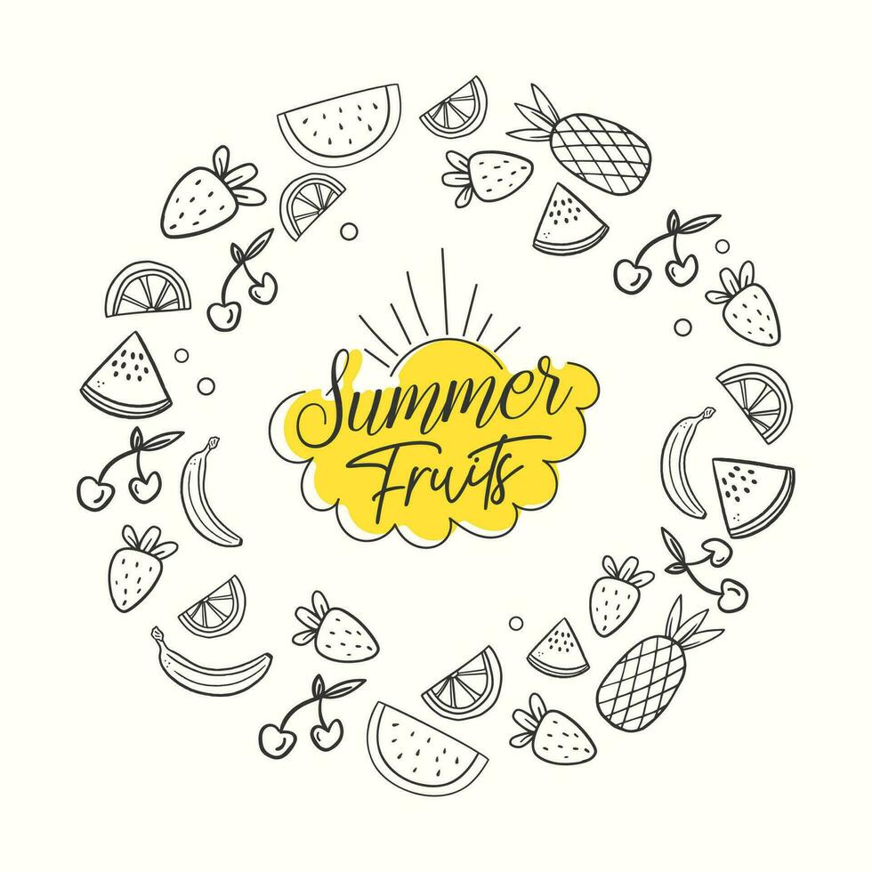 Hand drawn summer fruits doodle collection vector