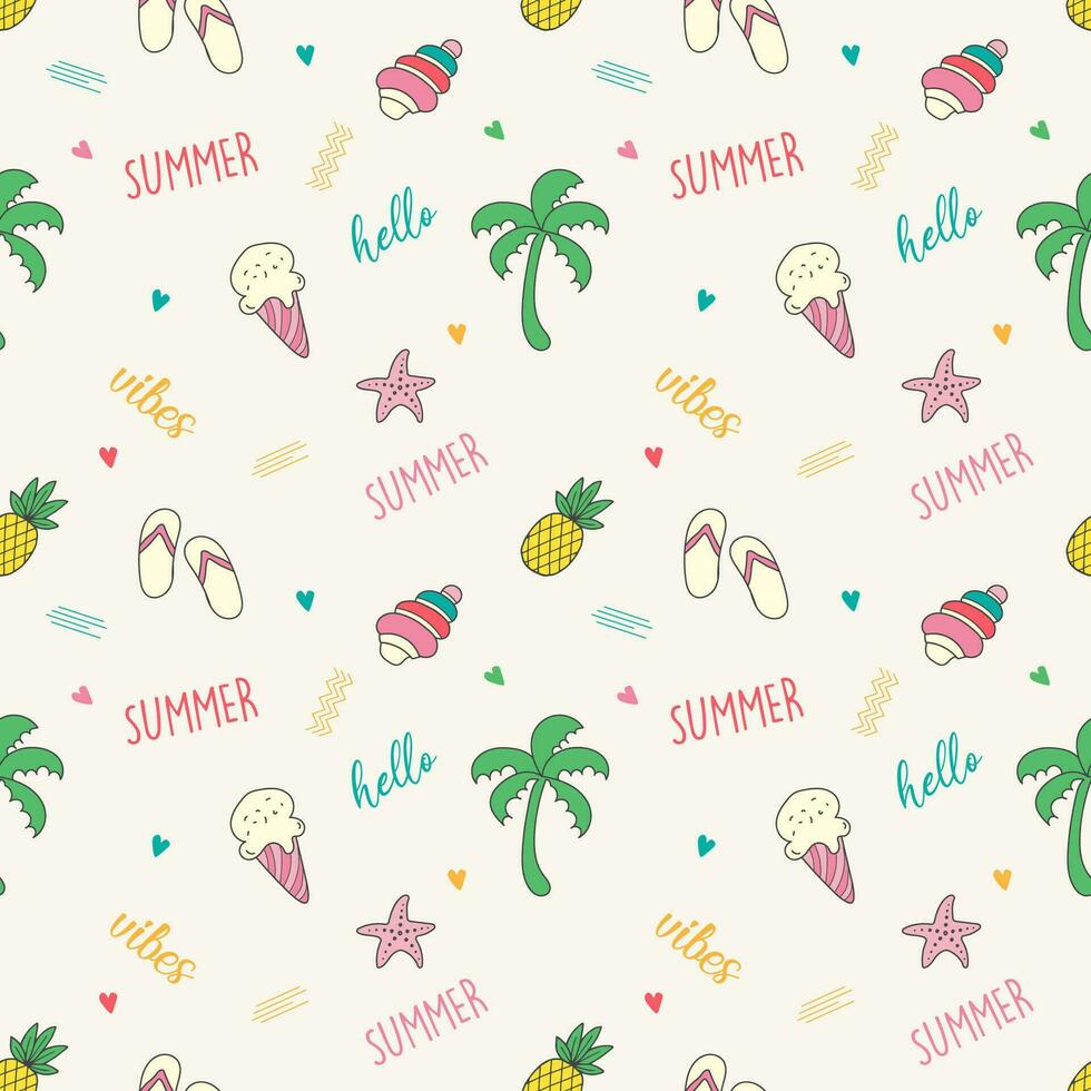 Colorful summer theme seamless pattern background with summer elements vector