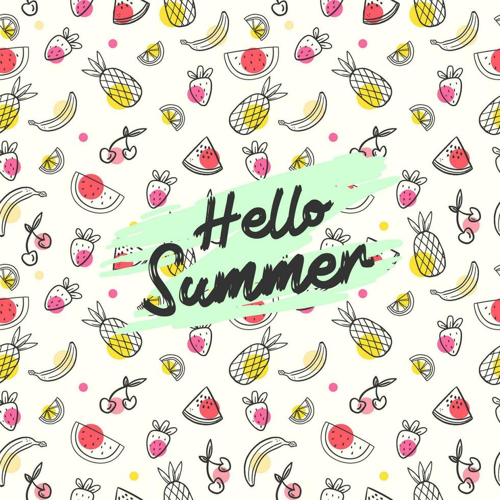 colored seamless flat summer fruits vector illustration pattern. hand drawn