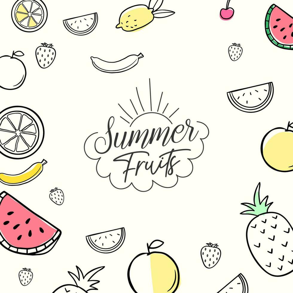 Summer background design with hand drawn fruits illustration vector
