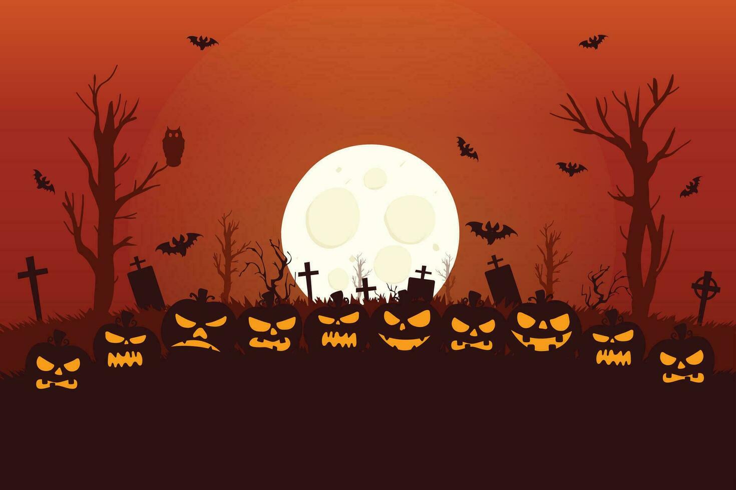 Halloween night background, pumpkins and dark castle. vector illustration.