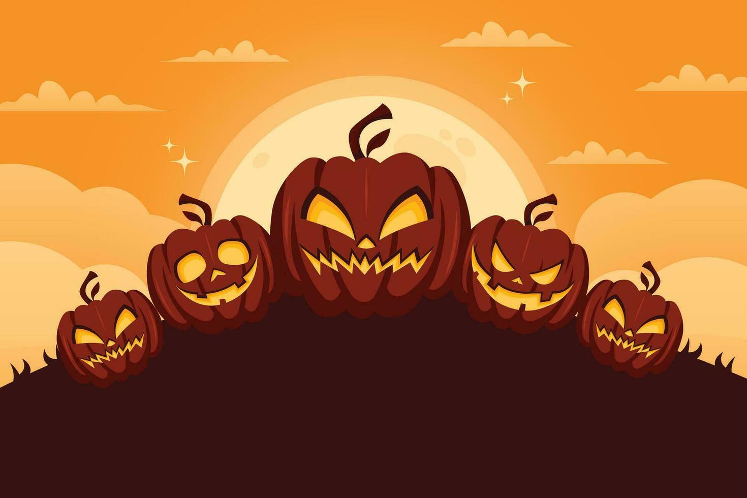 Halloween night background, pumpkins and dark castle. vector illustration.