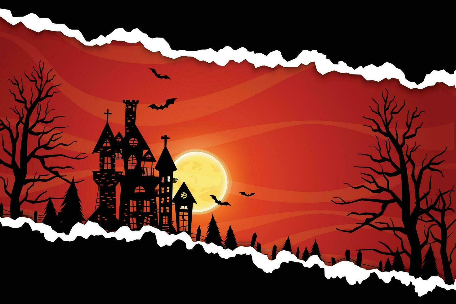 Halloween night background, pumpkins and dark castle. vector illustration.