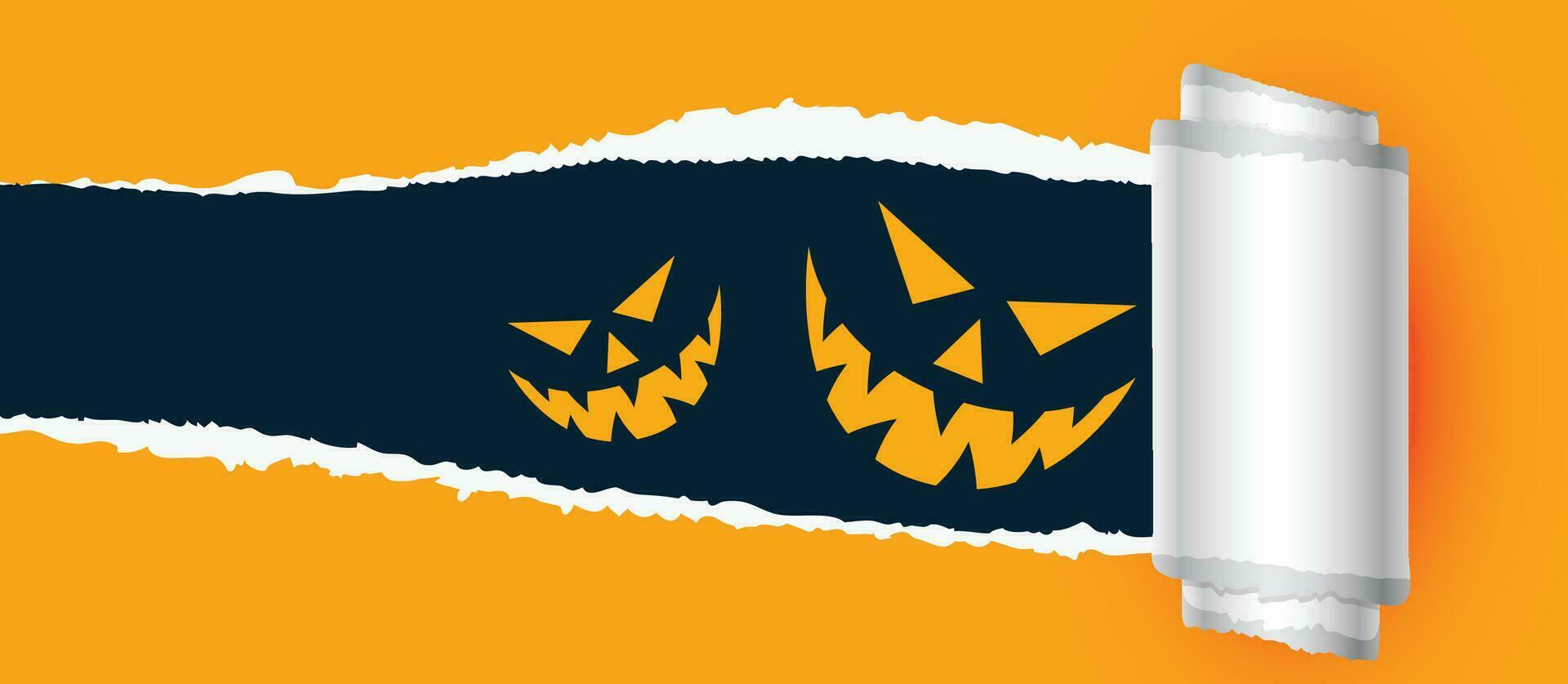 Halloween pumpkins, spooky trees and haunted house with moonlight on blue background. vector