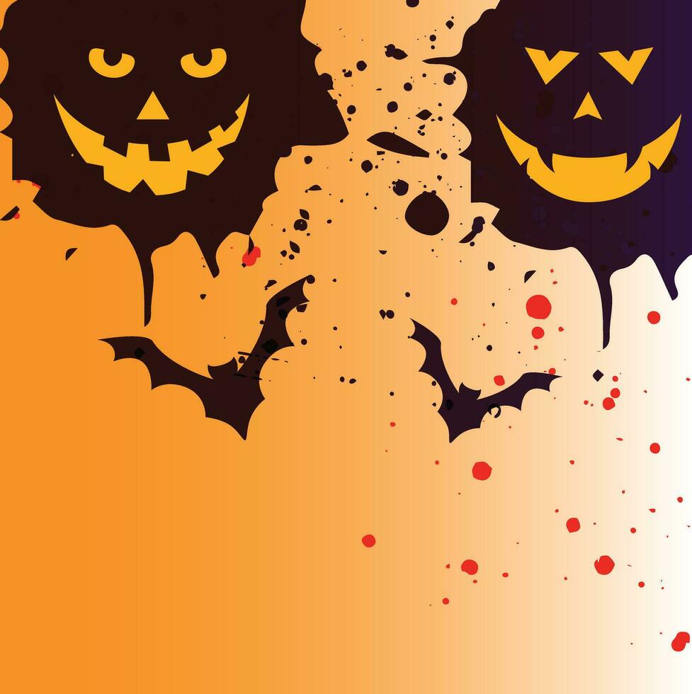 Halloween pumpkins, spooky trees and haunted house with moonlight on blue background. vector