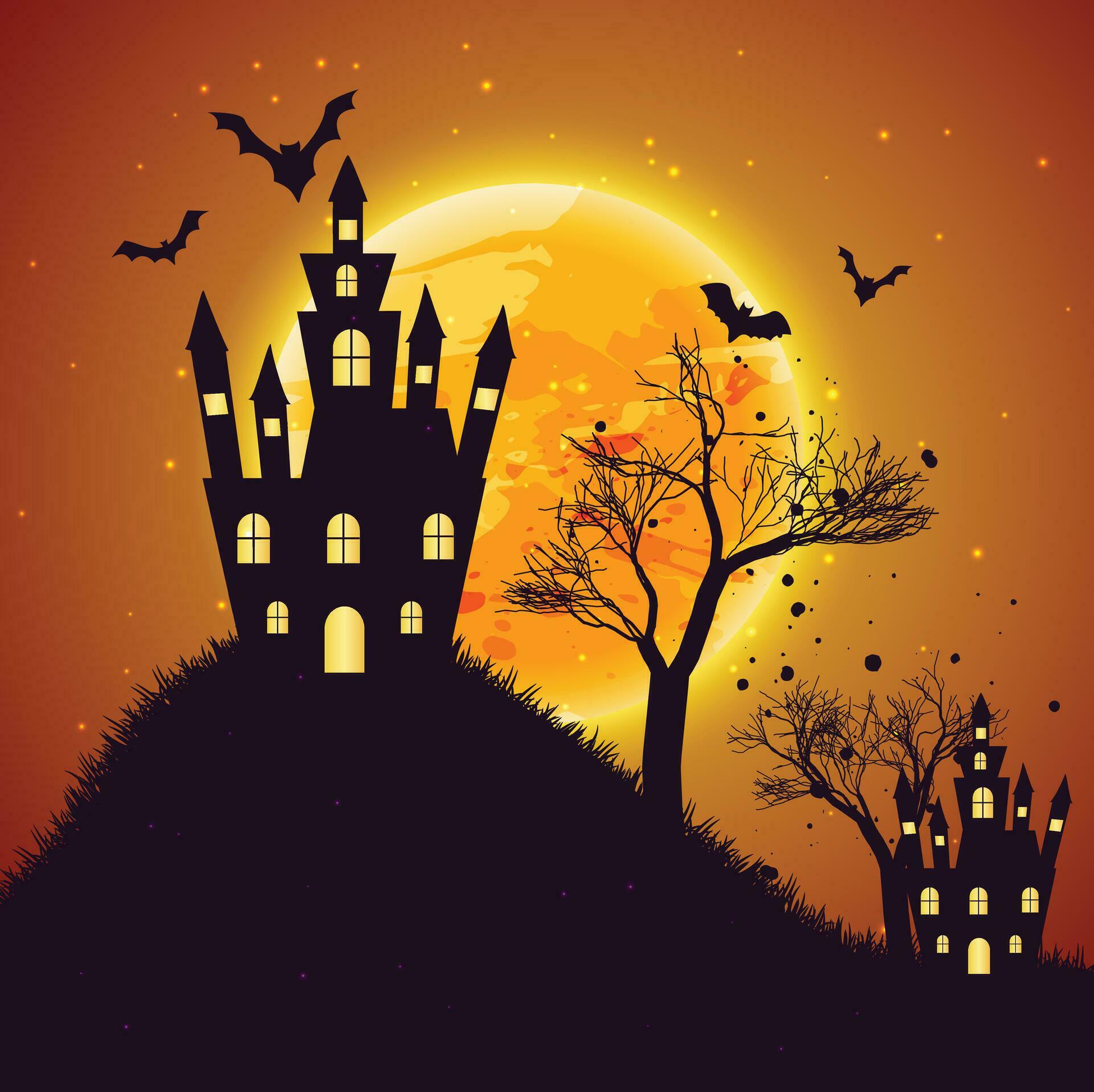halloween-card-template-with-full-moon-spooky-castle-pumpkins-and