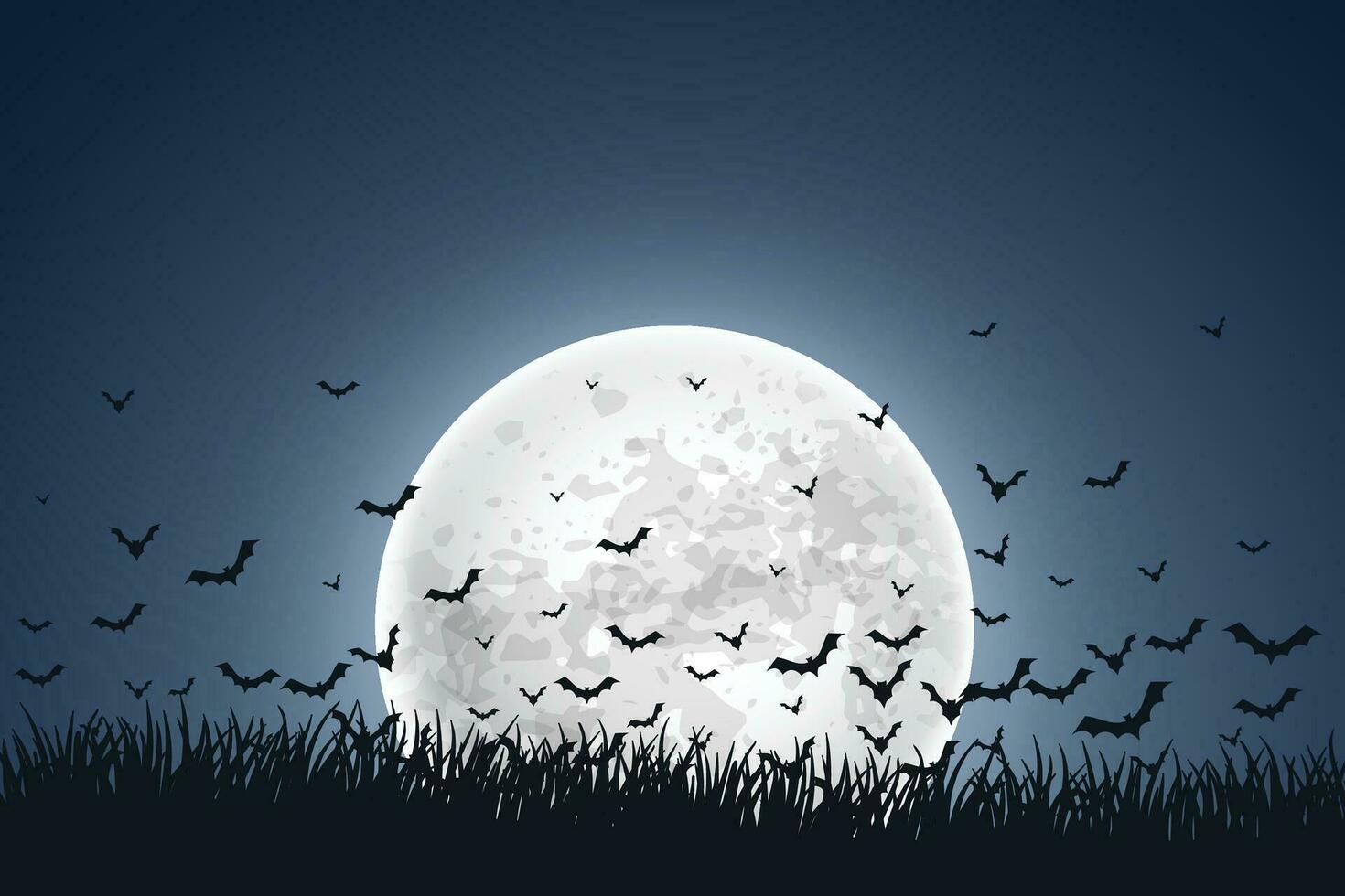 Halloween card template with full moon, spooky castle, pumpkins and bats. vector