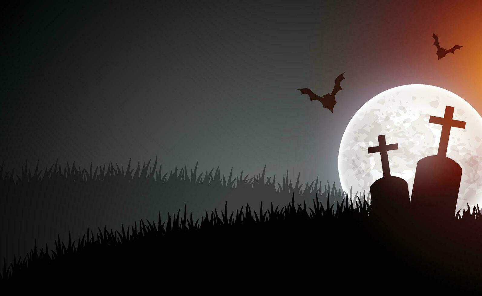 Halloween card template with full moon, spooky castle, pumpkins and bats. vector