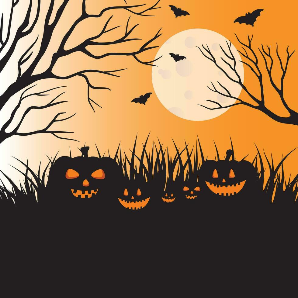 fondo de noche de halloween, calabazas y castillo oscuro. ilustración vectorial vector