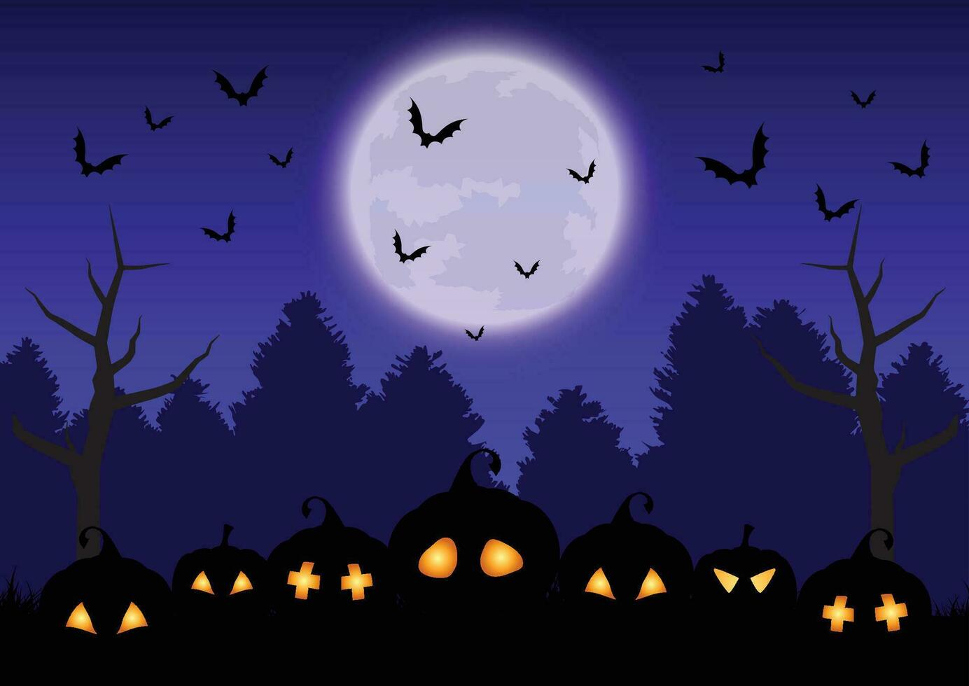 Halloween night background, pumpkins and dark castle. vector illustration.