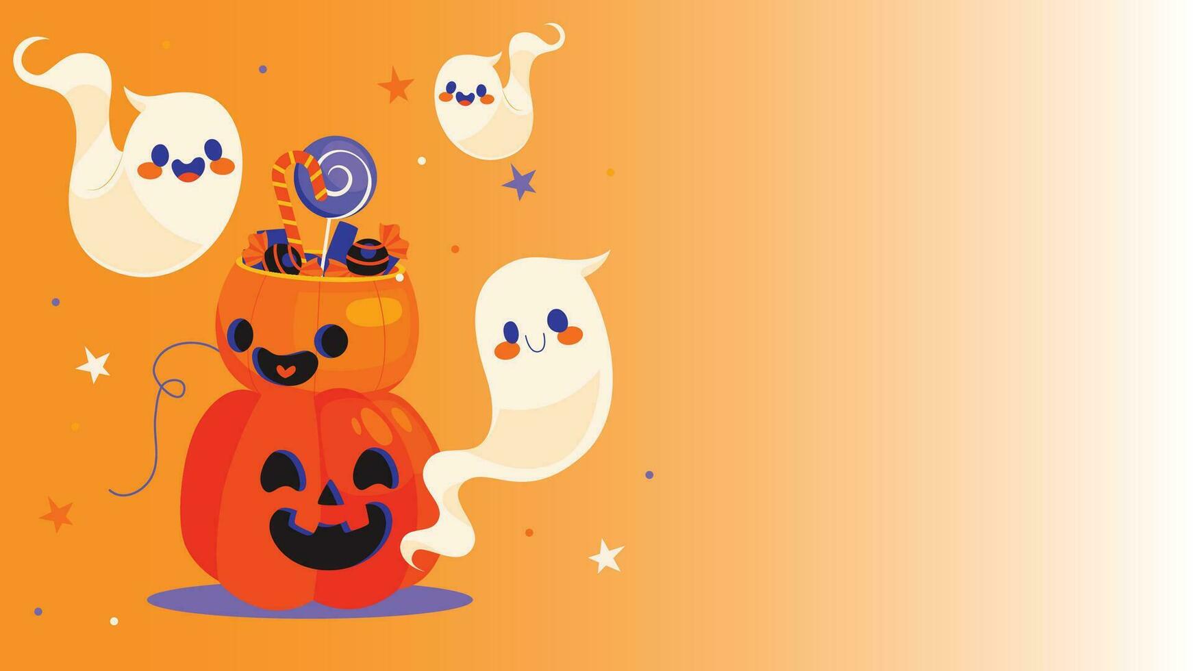 Halloween concept, Happy Jack O Lantern with wings flying among pumpkins on orange color background, minimal style, 3d render vector