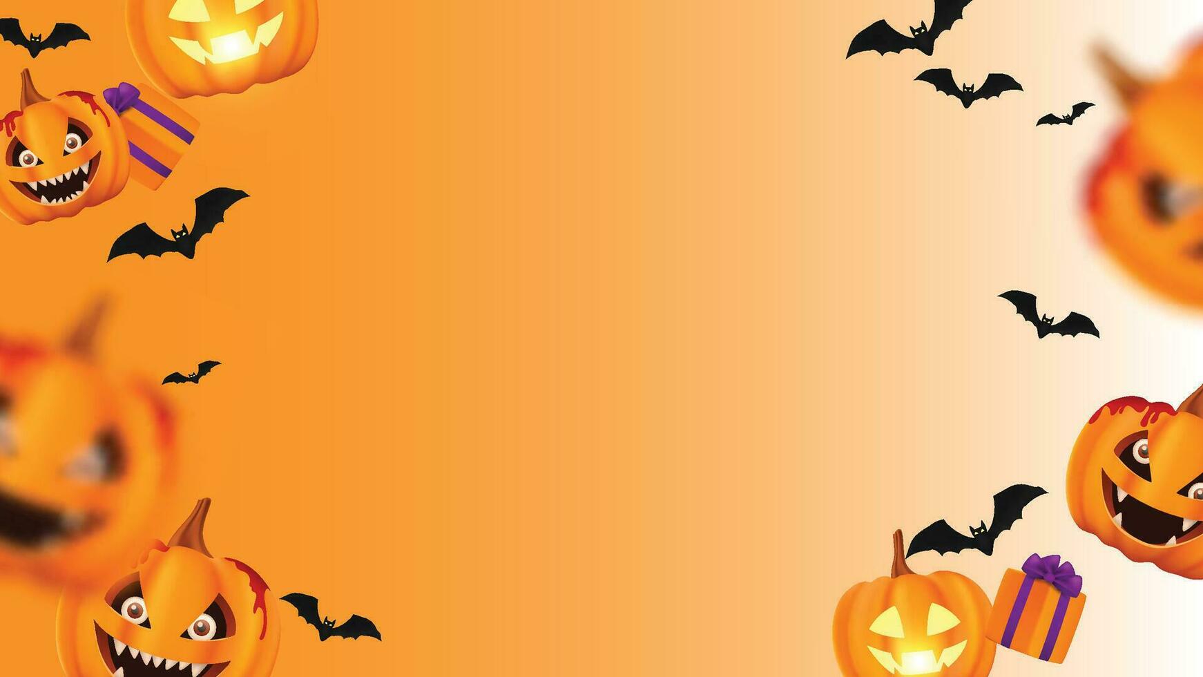 Halloween concept, Happy Jack O Lantern with wings flying among pumpkins on orange color background, minimal style, 3d render vector