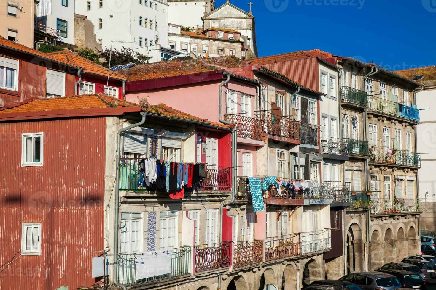 Traditional architecture of the antique buildings at old city of Porto photo
