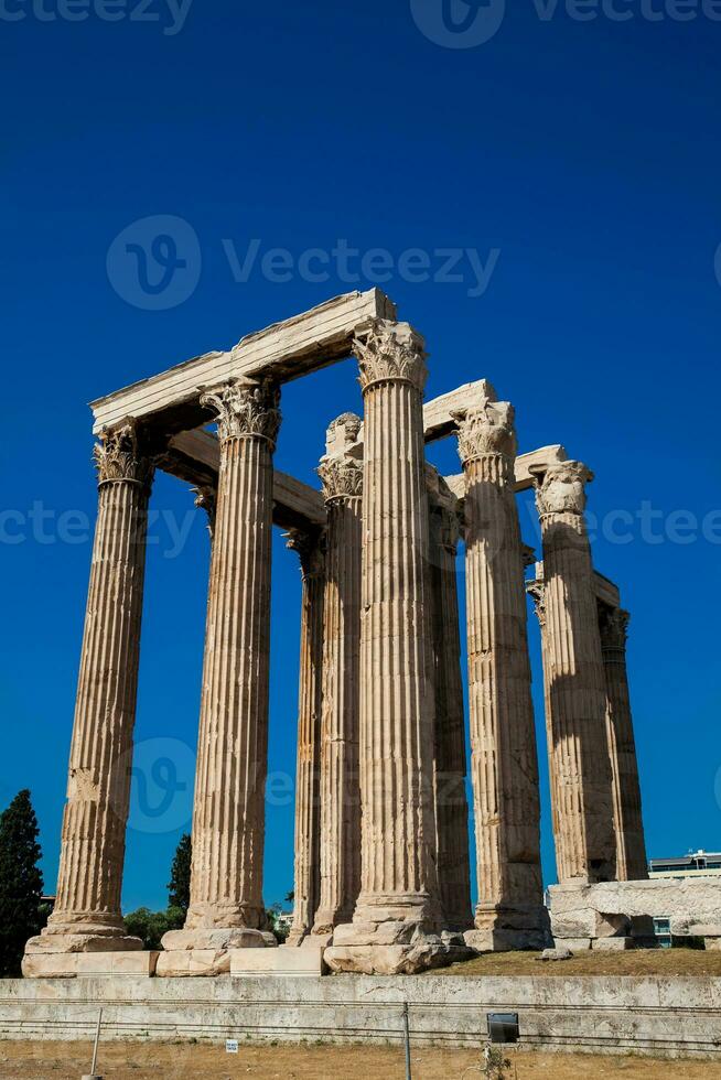 Ruins of the Temple of Olympian Zeus also known as the Olympieion at the center of the Athens city in Greece photo