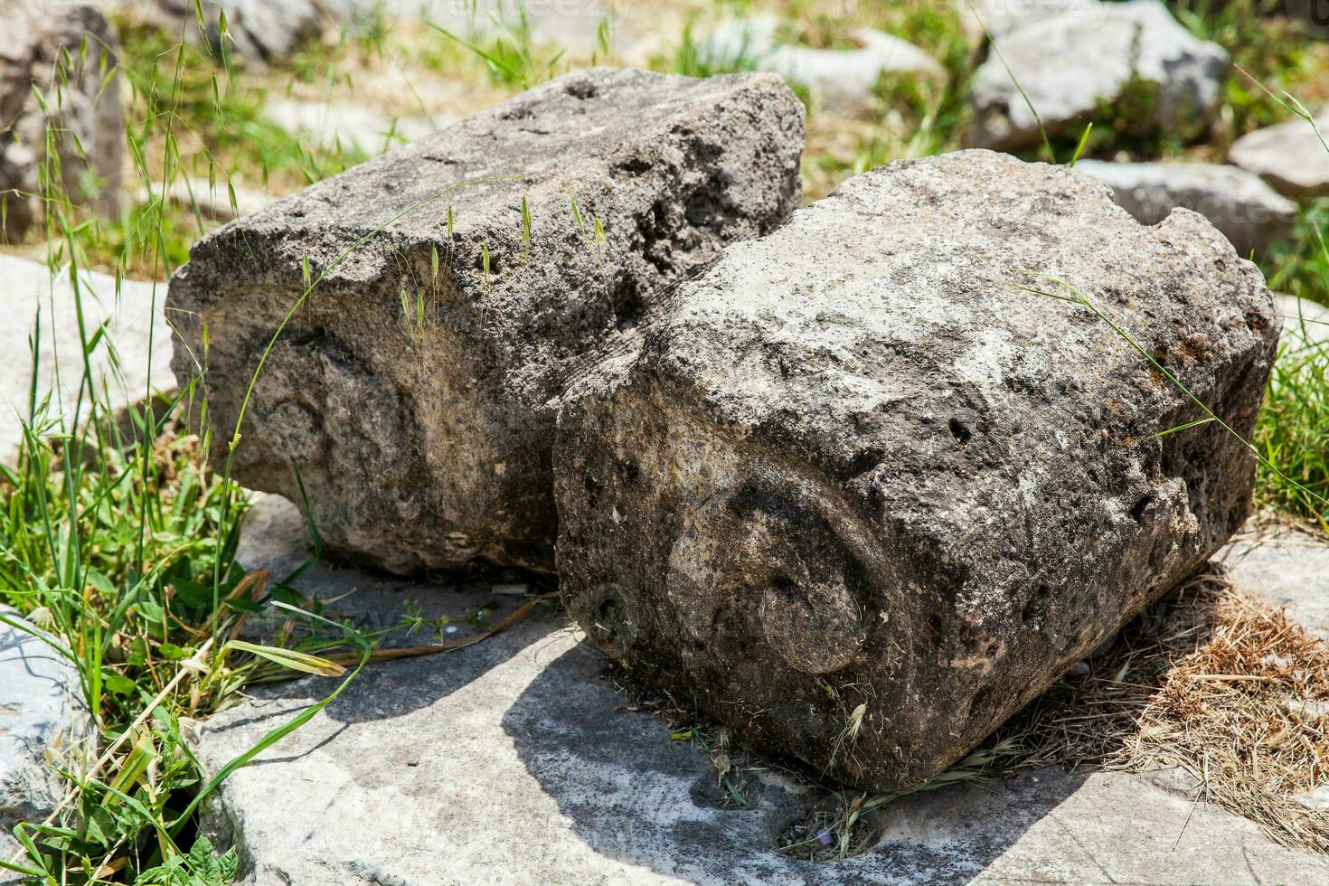 Detail of the ancient ruins at the Roman Agora located to the north of the Acropolis in Athens photo