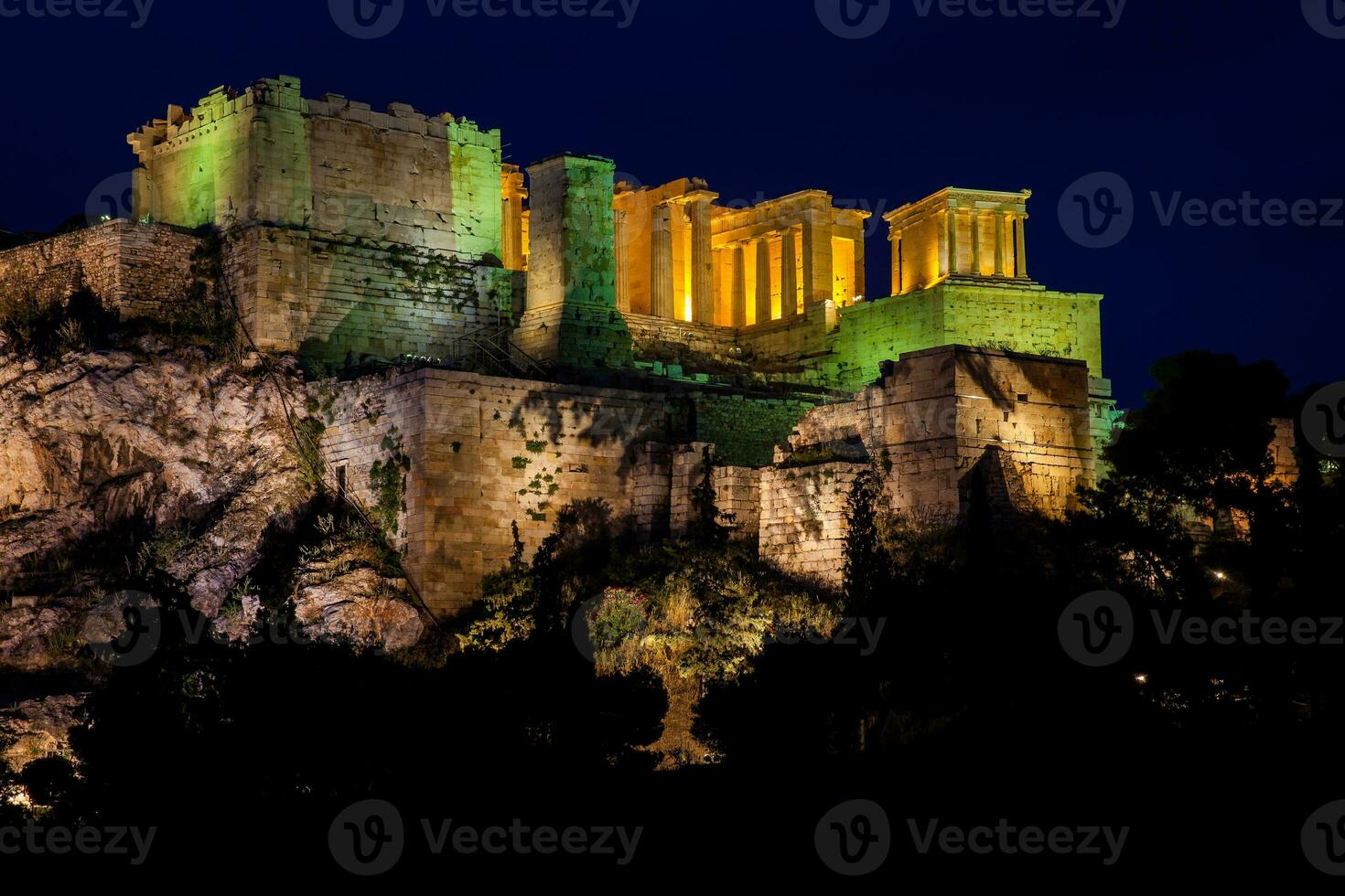 Night view of the beautiful Acropolis from the Areopagus Hill photo