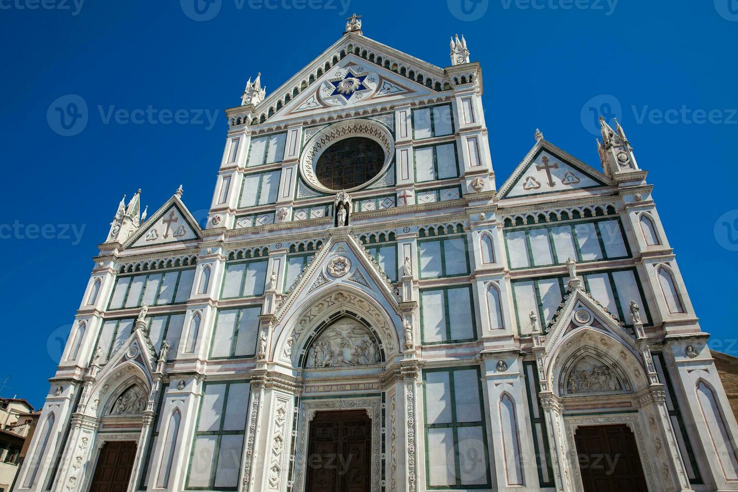 Facade of the beautiful Basilica of the Holy Cross in Florence photo