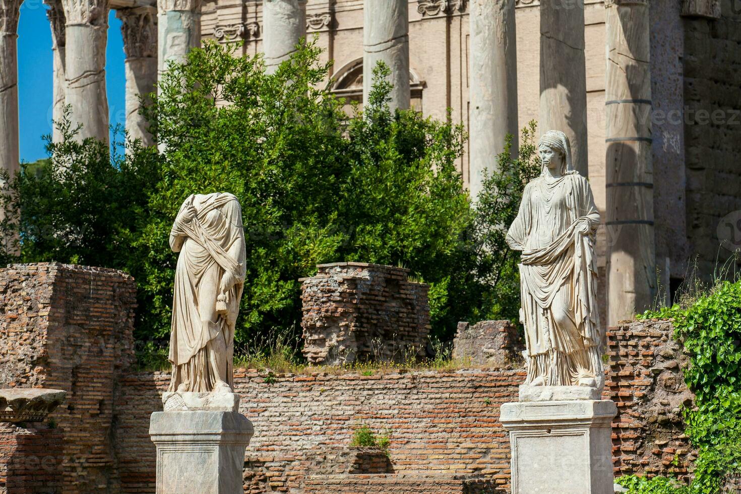 Ancient ruins of the House of the Vestal Virgins at the Roman Forum in Rome photo