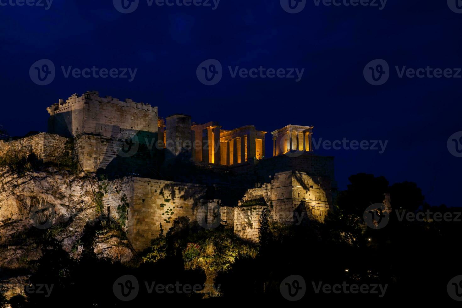 Night view of the beautiful Acropolis from the Areopagus Hill photo