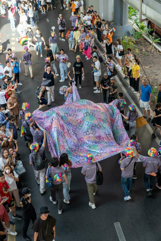 BANGKOK, THAILAND  - JUN 4, 2023. Pride Month colorful LGBTQIA flag parade in the central business district in Bangkok, Thailand. photo