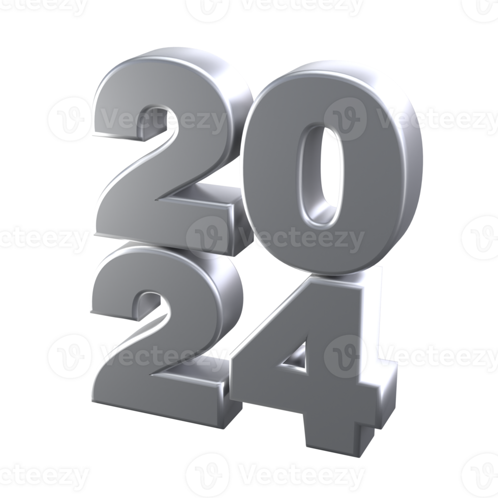 3D silver numbers 2024 isolated transparent pgn. Happy New Year and Merry Christmas holidays greeting card concept for web, print design element png