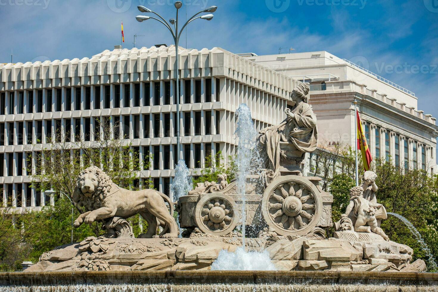 The famous monumental Cibeles fountain located in the square of the same name built on 1782 at Madrid city center photo