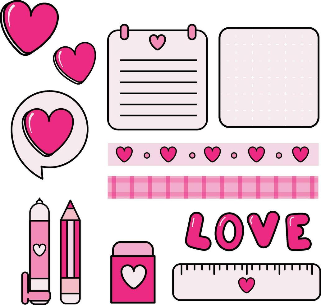 Set of stationery with pink color theme. vector