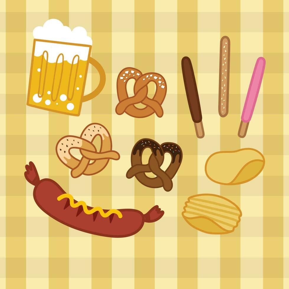 conjunto de cerveza y bocadillo. vector