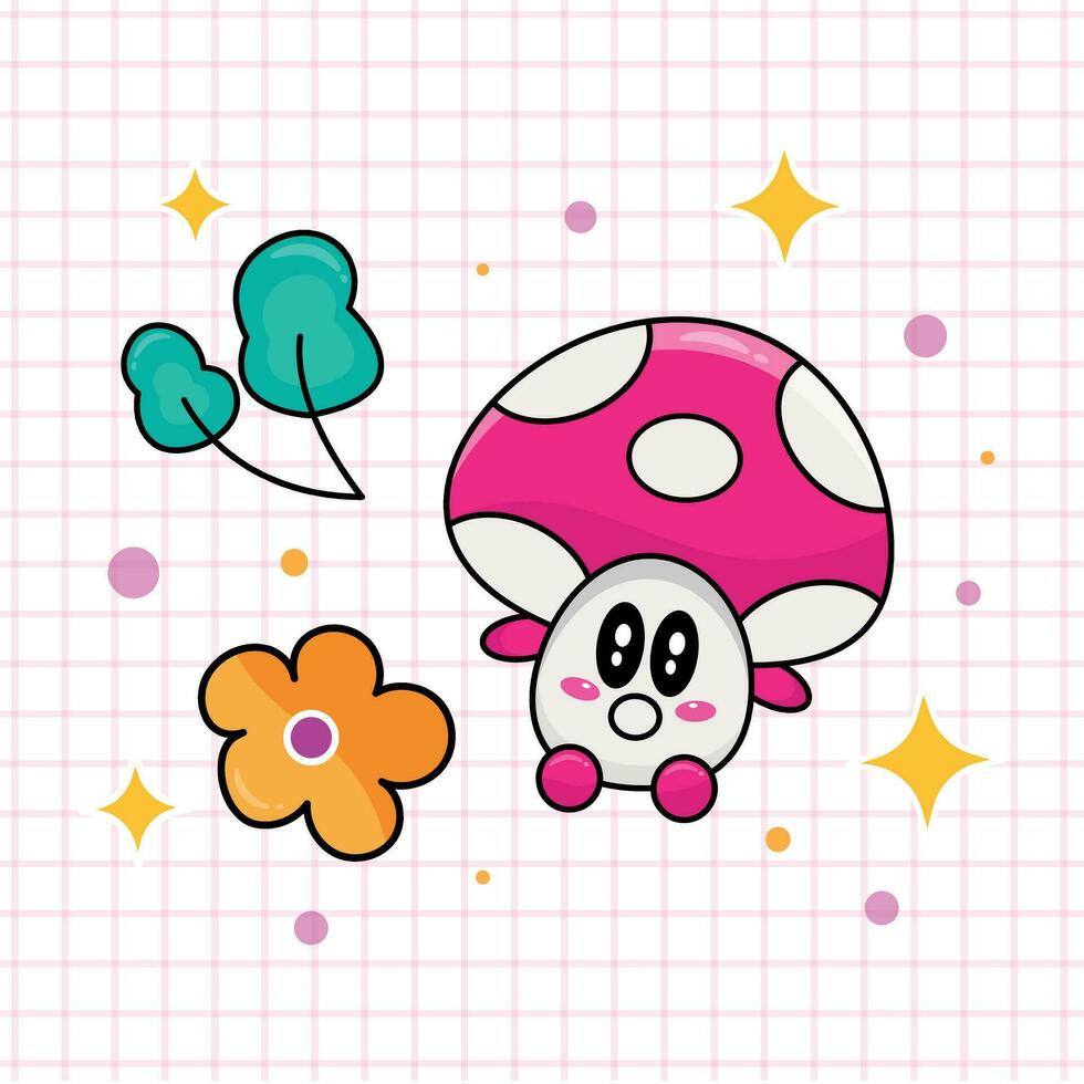 Cute Mushroom with Flower Vector