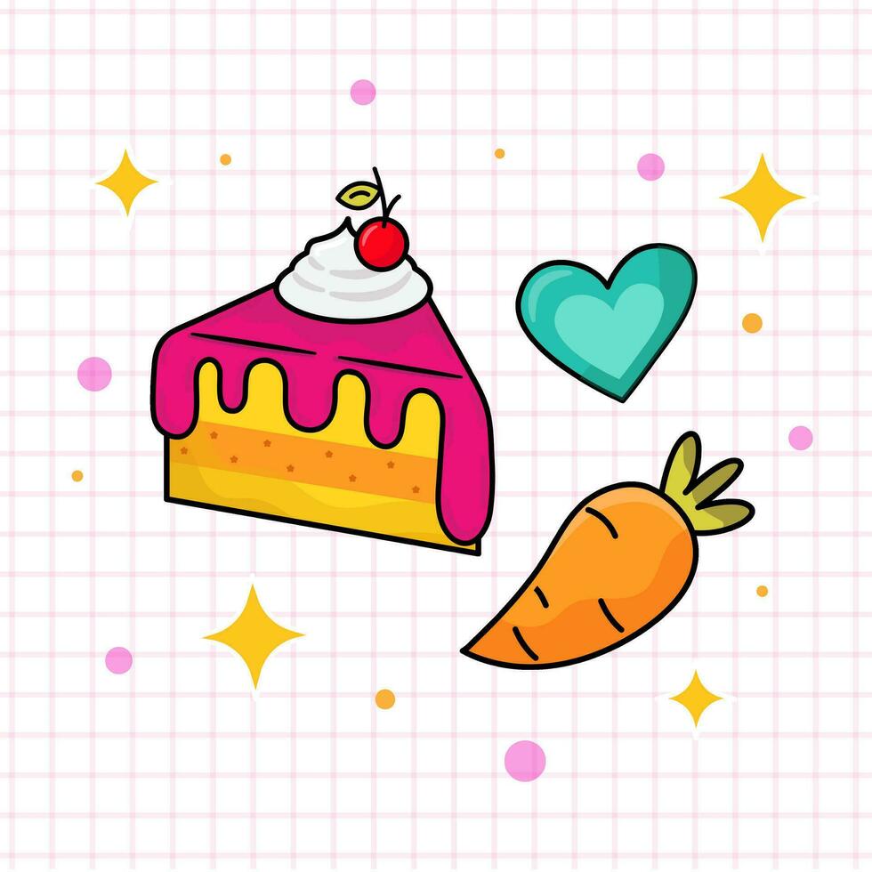 Colorful Pink Cake and Carrot Vector