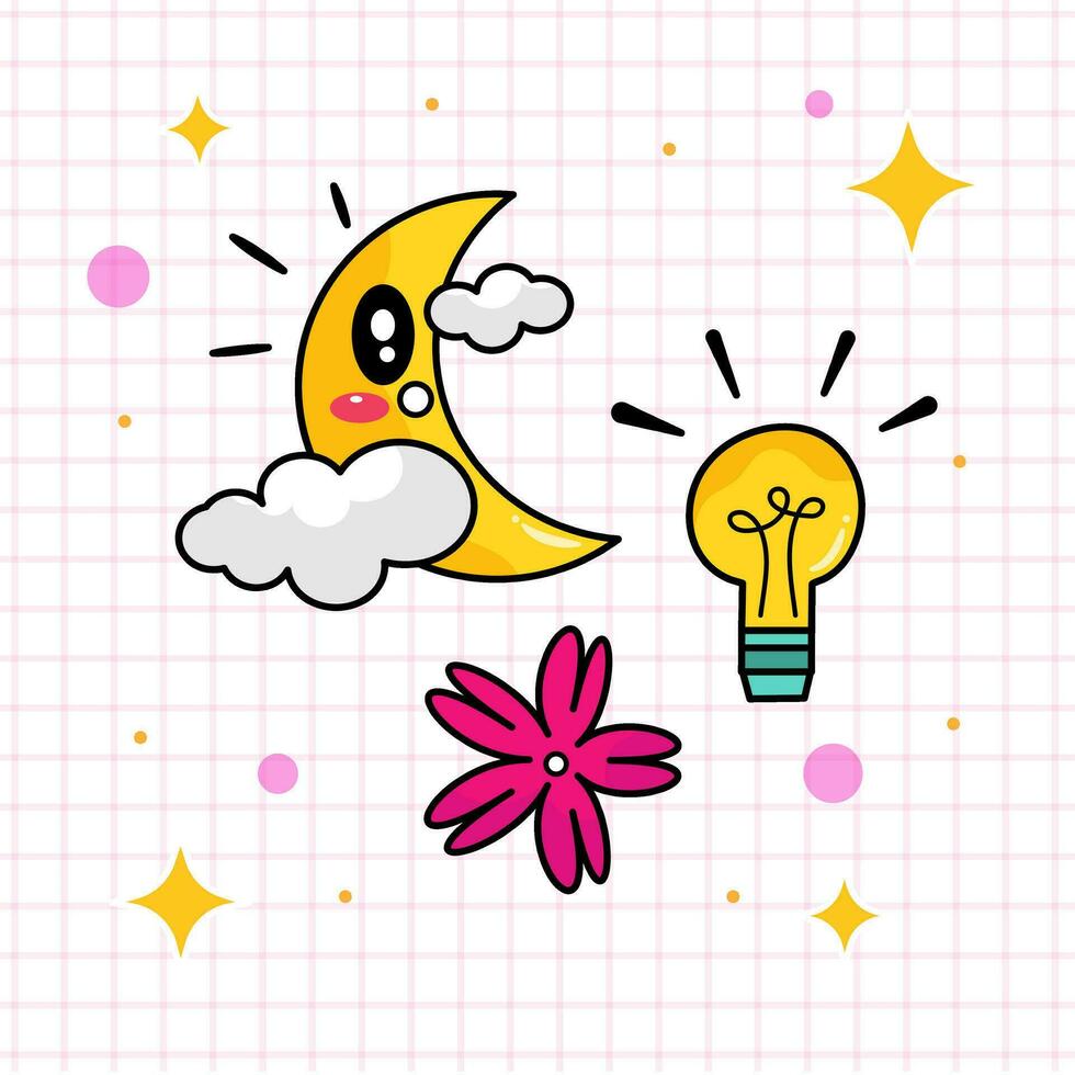 Cute Yellow Moon and Lamp Vector