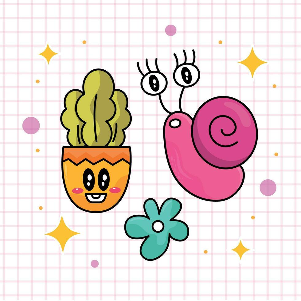 Cute Snail with Plant in Pot Vector