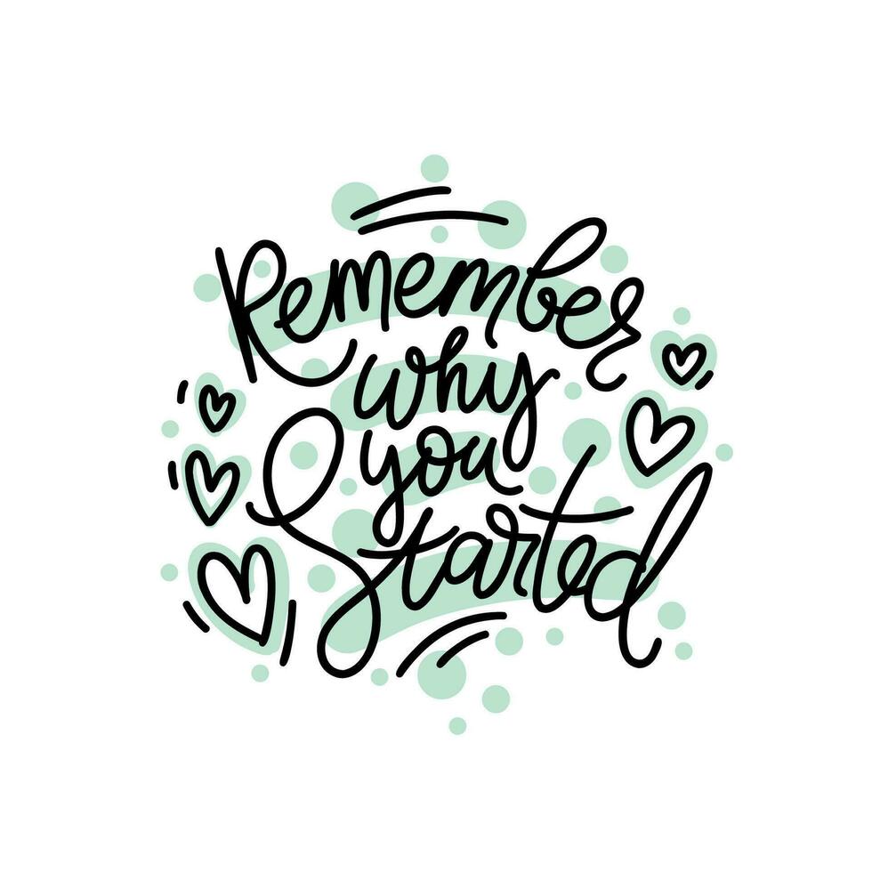 Remember why you started script modern lettering with spots on the background. Vector design for stickers, social media, cards, banners.