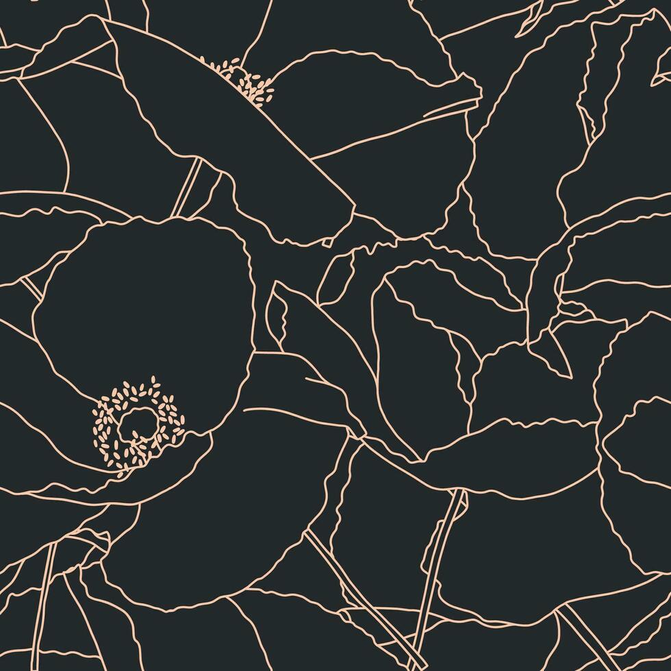 Vector seamless pattern with hand drawing wild flowers, dark botanical illustration, floral elements, hand drawn repeatable background. Artistic backdrop.