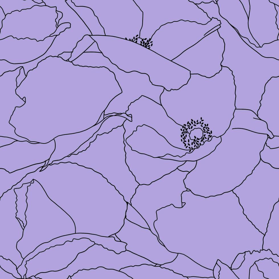 Vector seamless pattern with hand drawing wild flowers, violet botanical illustration, floral elements, hand drawn repeatable background. Artistic backdrop.