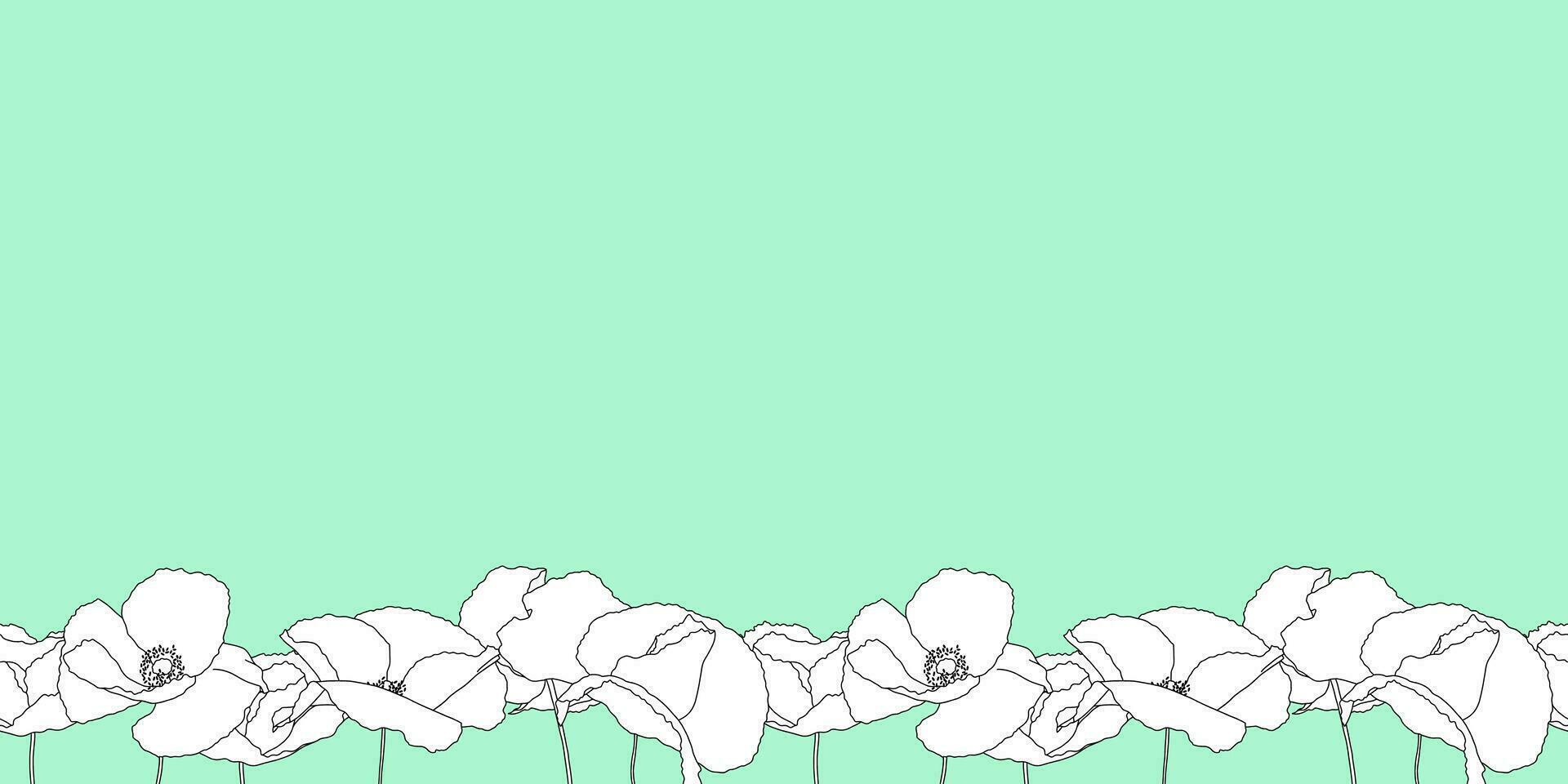 horizontal sin costura floral frontera con lineal amapola flores brillante moderno botánico plano vector ilustración en ligero verde antecedentes. horizontal minimalista modelo para pancartas, invitaciones, web.