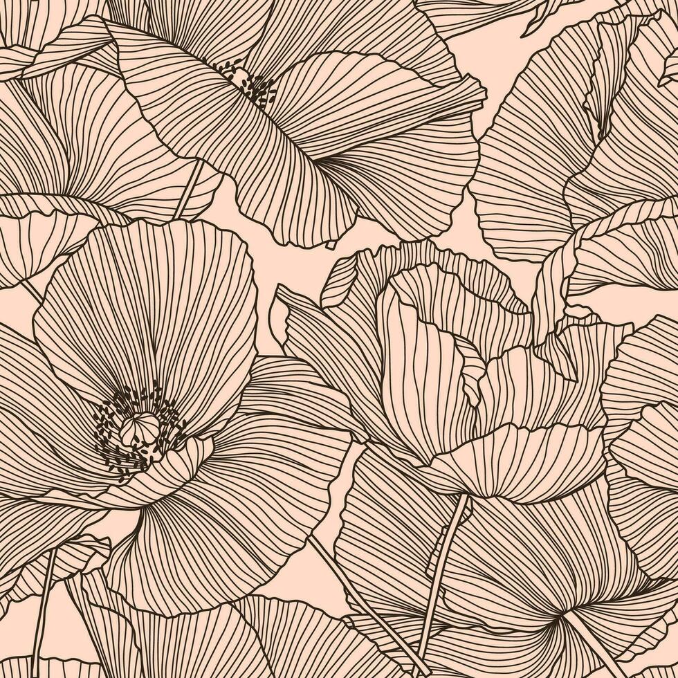 Vector seamless pattern with hand drawing wild flowers, colorful botanical illustration, floral elements, hand drawn repeatable background. Artistic backdrop.