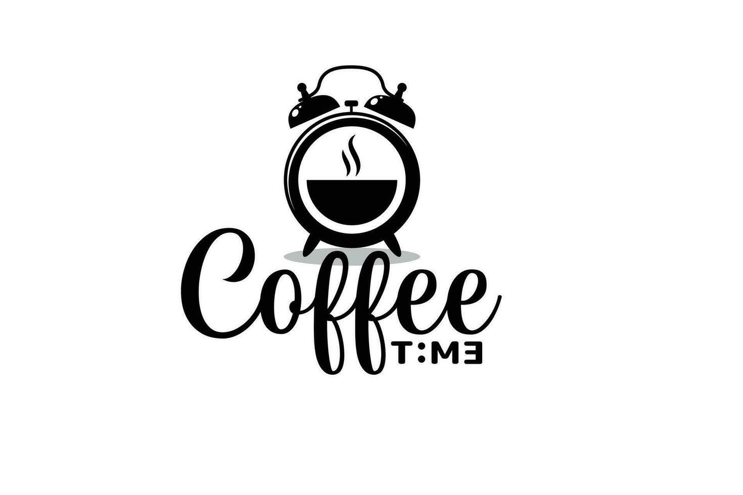 coffee time logo with a combination of a cup of coffee, an alarm, and beautiful lettering. it's good for beverage logo, display in cafe and restaurant, t-shirt, sticker, etc. vector